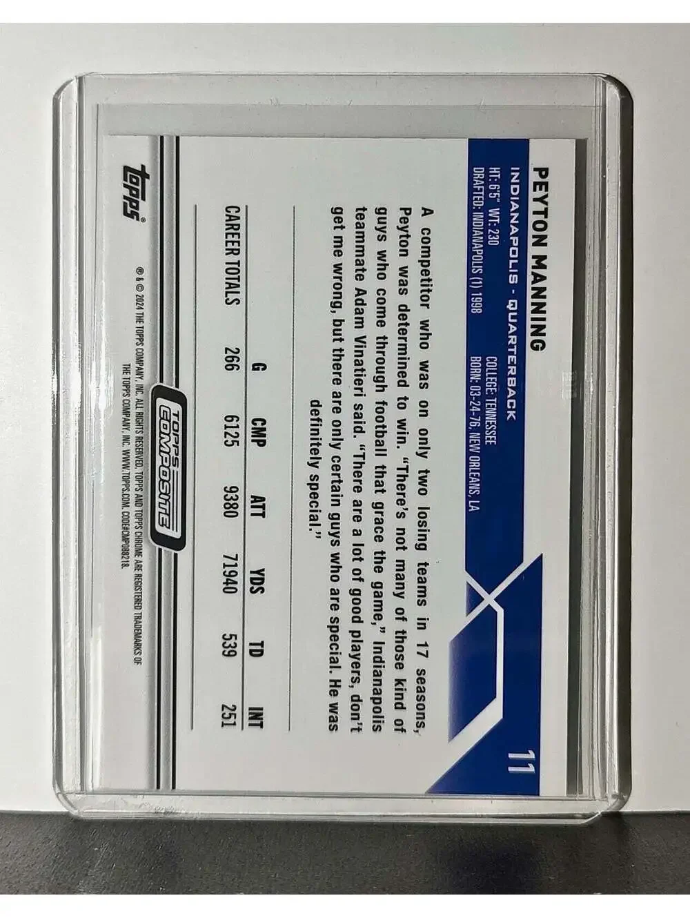 Peyton Manning 2023 Topps Chrome NFL #11 Football Card Indianapolis Colts